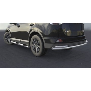 Защита заднего бампера d57+d42 двойная длинная Arbori нерж. сталь для TOYOTA RAV4 2015-нв