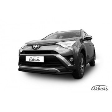 Защита переднего бампера d57+d42 двойная  Arbori черн. для TOYOTA RAV4 2015-нв