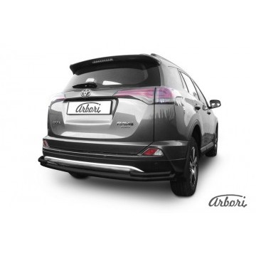 Защита заднего бампера d57+d42 двойная длинная Arbori черн. для TOYOTA RAV4 2015-нв