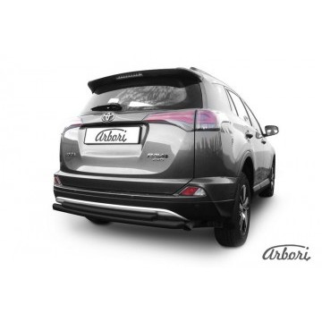 Защита заднего бампера d57+d42 двойная радиусная Arbori черн. для TOYOTA RAV4 2015-нв