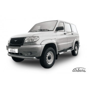 Защита переднего бампера d76 Arbori нерж. сталь для UAZ PATRIOT 2005-2014