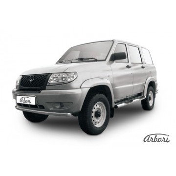 Защита переднего бампера d57 Arbori нерж. сталь для UAZ PATRIOT 2005-2014