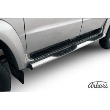 Защита порогов d76 с проступями Arbori нерж. сталь для UAZ PATRIOT 2005-2014