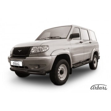 Защита переднего бампера d76+d57 двойная Arbori черн. для UAZ PATRIOT 2005-2014