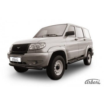 Защита переднего бампера d57+d57 двойная Arbori черн. для UAZ PATRIOT 2005-2014
