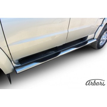 Защита порогов d76 с проступями  Arbori нерж. сталь для UAZ PICKUP 2007-2014