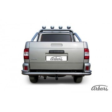 Защита заднего бампера d76+d42 двойная Arbori нерж. сталь для UAZ PICKUP 2007-2014