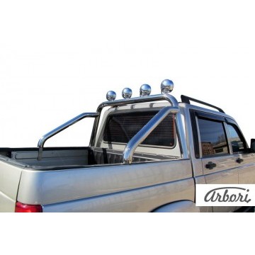 Дуга в кузов d76 с креплениями под ПТФ Arbori нерж. сталь для UAZ PICKUP 2007-2014