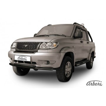 Защита переднего бампера d57+d57 двойная Arbori черн. для UAZ PICKUP 2007-2014