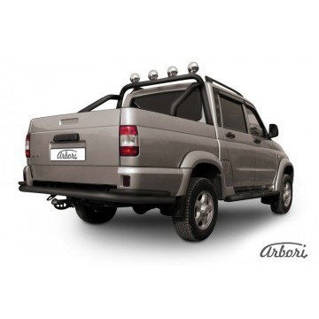 Защита заднего бампера d76+d42 двойная Arbori черн. для UAZ PICKUP 2007-2014
