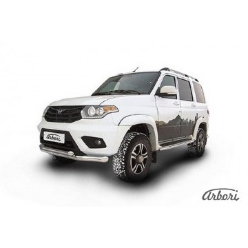 Защита переднего бампера d76+d57 двойная Arbori нерж. сталь для UAZ PATRIOT 2014-нв