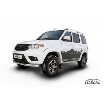 Защита переднего бампера d76 Arbori нерж. сталь для UAZ PATRIOT 2014-нв