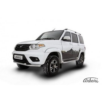 Защита переднего бампера d57+d57 двойная Arbori нерж. сталь для UAZ PATRIOT 2014-нв