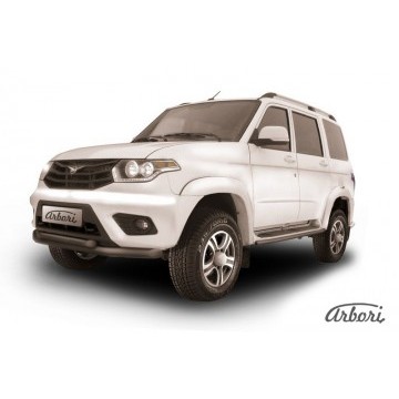 Защита переднего бампера d76+d57 двойная Arbori черн. для UAZ PATRIOT 2014-нв