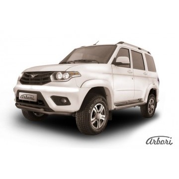 Защита переднего бампера d57+d57 двойная Arbori черн. для UAZ PATRIOT 2014-нв