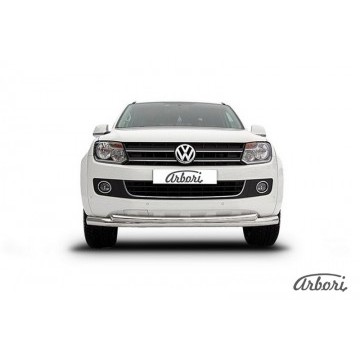 Защита переднего бампера d76+d57 двойная радиусная Arbori нерж. сталь для Volkswagen AMAROK(2013) 2013-2016