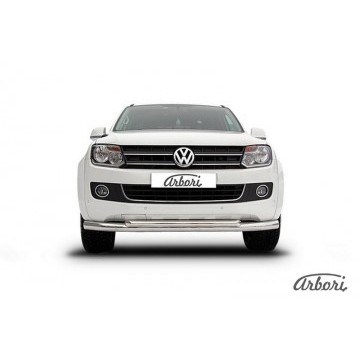 Защита переднего бампера d76+d57 двойная Arbori нерж. сталь для Volkswagen AMAROK(2013) 2013-2016