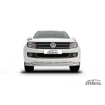 Защита переднего бампера d57+d57 двойная радиусная Arbori нерж. сталь для Volkswagen AMAROK(2013) 2013-2016