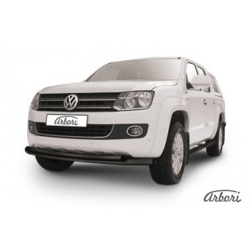 Защита переднего бампера d76+d57 двойная радиусная Arbori черн. для Volkswagen AMAROK(2013) 2013-2016