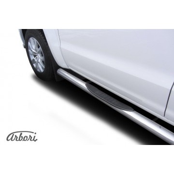 Защита порогов d76 с проступями Arbori нерж. сталь для Volkswagen AMAROK 2016-нв