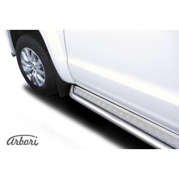 Защита порогов d57 с листом усиленная Arbori нерж. сталь для Volkswagen AMAROK 2016-нв