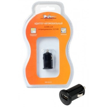 Адаптер автомобильный 1хUSB 2.1А в прикуриватель 12/24В
