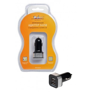 Адаптер автомобильный 2хUSB 2.1А в прикуриватель 12/24В
