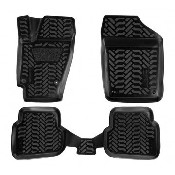 Ковры в салон (3D с подпятником) VW Polo SD (2010-) компл. 4 шт., (крепеж), высокий борт, полимерные, черные
