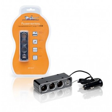Разветвитель прикуривателя на 3 гнезда + USB