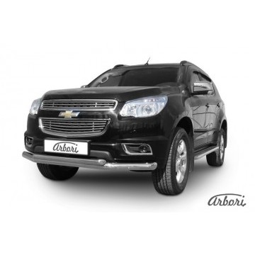 Защита переднего бампера d76+d57 двойная Arbori нерж. сталь для CHEVROLET Trailblaizer 2012-2016