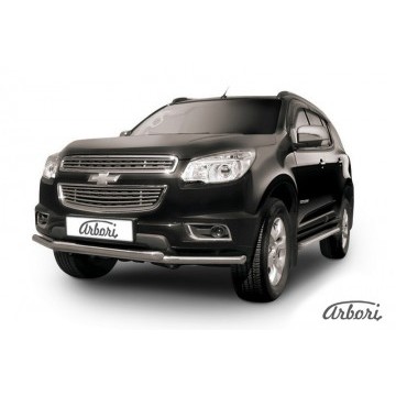 Защита переднего бампера d57+d57 двойная Arbori нерж. сталь для CHEVROLET Trailblaizer 2012-2016