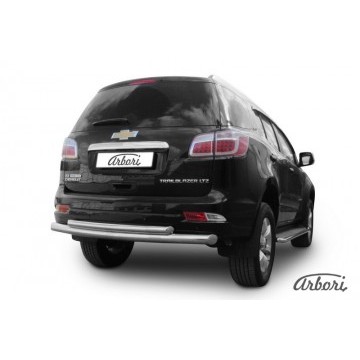 Защита заднего бампера d76+d57 двойная  Arbori нерж. сталь для CHEVROLET Trailblaizer 2012-2016