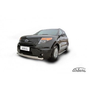 Защита переднего бампера d76+d57 двойная  Arbori нерж. сталь для Ford EXPLORER 2012-2015