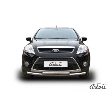Защита переднего бампера d57+d57 двойная  Arbori нерж. сталь для Ford KUGA 2008-2012