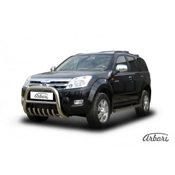 Кенгурятник низкий d76 с защитой картера Arbori нерж. сталь для Great Wall Hover 2008-2010