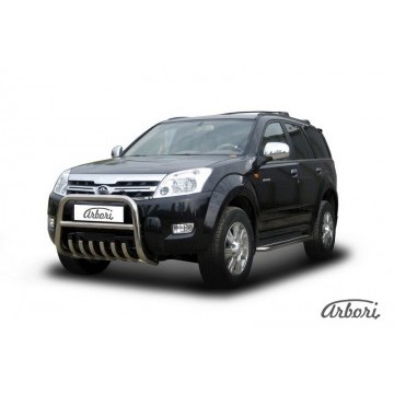 Кенгурятник низкий d57 с защитой картера Arbori нерж. сталь для Great Wall Hover 2008-2010