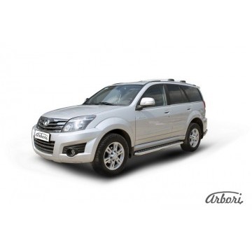 Защита порогов d42 с листом усиленная Arbori нерж. сталь для GREAT WALL Hover H3 2010-2014