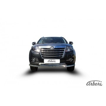 Защита переднего бампера d57+d42 двойная  Arbori нерж. сталь для Great Wall Hover H3 2014-2016