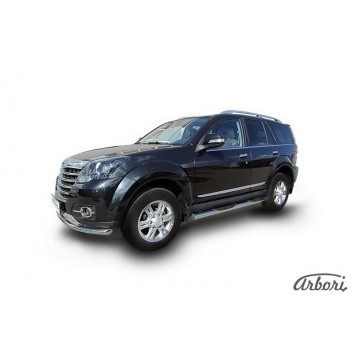 Защита порогов d76 с проступями Arbori нерж. сталь для Great Wall Hover H3 2014-2016