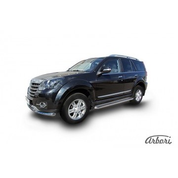 Защита порогов d57 с листом усиленная Arbori нерж. сталь для Great Wall Hover H3 2014-2016