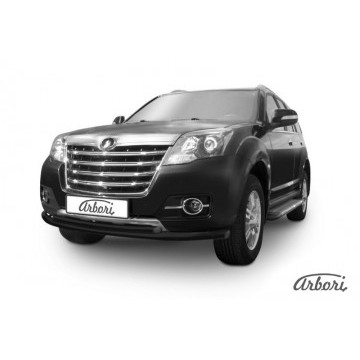 Защита переднего бампера d57+d42 двойная  Arbori черн. для Great Wall Hover H3 2014-2016