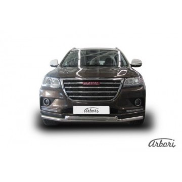 Защита переднего бампера d57+d57 Arbori нерж. сталь для HAVAL H2 2014-нв