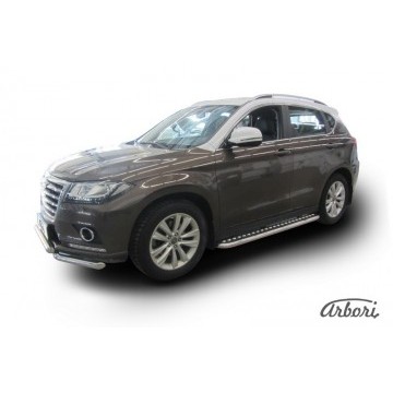 Защита порогов d57 с листом усиленная Arbori нерж. сталь для HAVAL H2 2014-нв