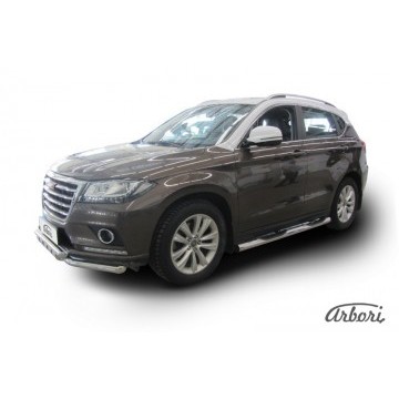 Защита порогов d76 с проступями Arbori нерж. сталь для HAVAL H2 2014-нв