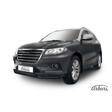 Защита переднего бампера d57+d57 Arbori черн. для HAVAL H2 2014-нв