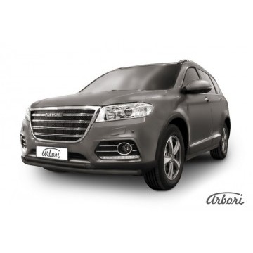 Защита переднего бампера d57+d42 двойная Arbori черн. для HAVAL H6 2014-нв