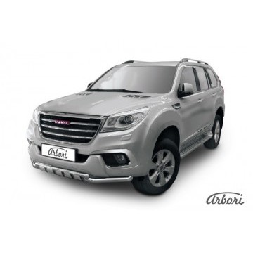 Защита переднего бампера Arbori d57+d57 двойная с профильной ЗК HAVAL H9 2015-