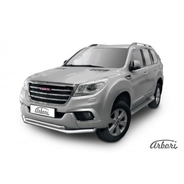 Защита переднего бампера Arbori d76+d57 двойная HAVAL H9 2015-