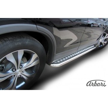 Защита порогов d57 с листом усиленная Arbori нерж. сталь для Honda CR-V 2L 2012-2017