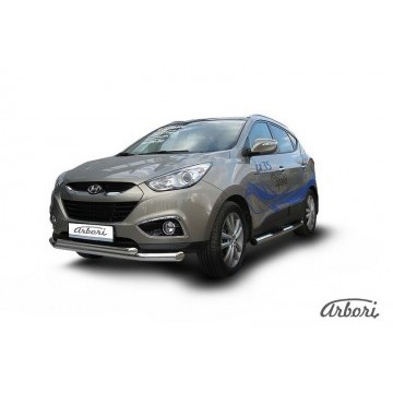 Защита переднего бампера d76+d57 двойная Arbori нерж. сталь для HYUNDAI ix35 2010-2015